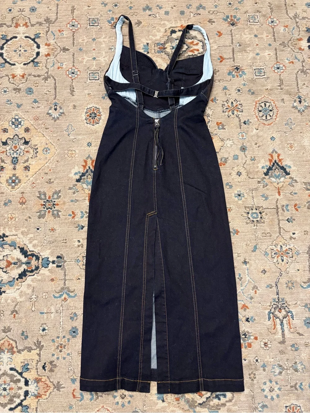NEW Free People XS Revolve Caitlin Denim Midi Dress In City Rinse bodycon corset